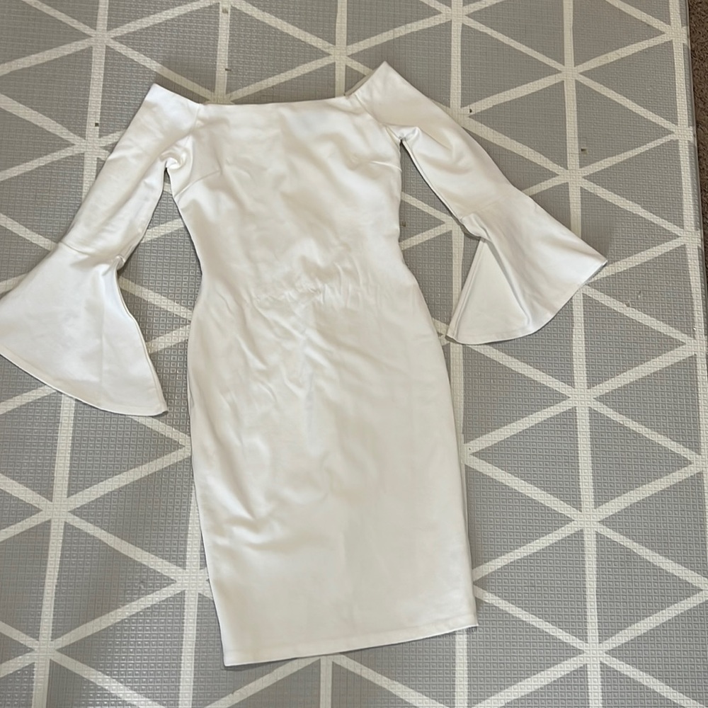 White Off the Shoulder Long Sleeve Midi Dress